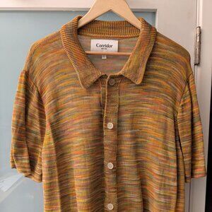 CORRIDOR NYC men's multicolor cotton knit short sleeve shirt, size L:  NEW!!